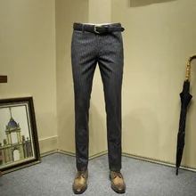 Брюки мужские темно-серые в полоску формальные Бизнес slim fit свадебная одежда жениха костюм брюки молодой человек подарок на день отца Плюс Размер 36
