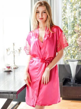 Роскошный женский шелковый халат для женщин на тонких бретелях сексуальный халат twinset кружевная ночная рубашка 2 шт. Мода - Цвет: as picture