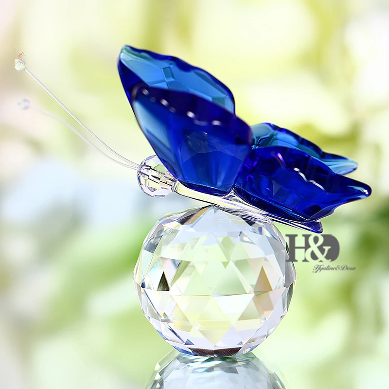 H& D Хрустальная Летающая бабочка с хрустальным шаром Базовая Статуэтка коллекция огранки стеклянного орнамента статуя животного Коллекционная(синяя
