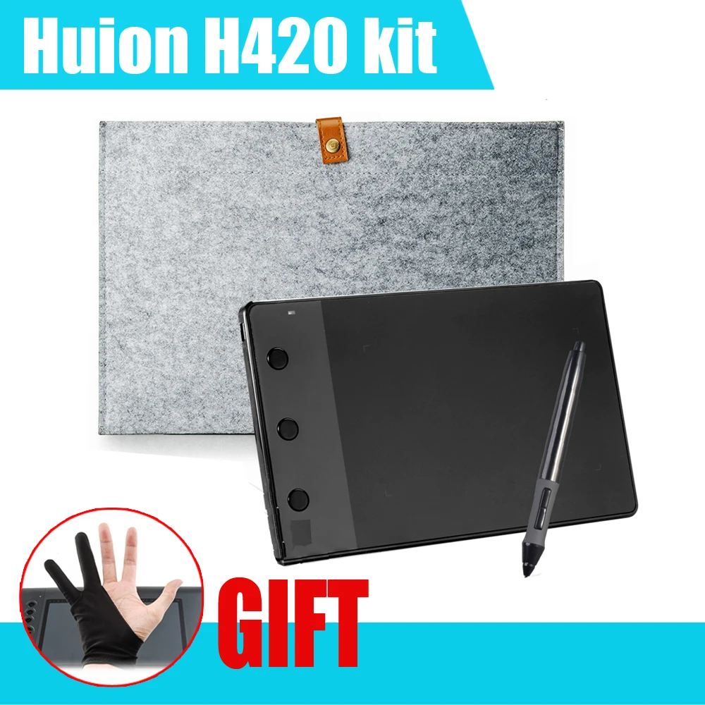Huion H420 420 Graphic Drawing Tablet w/ Digital Pen + 10 Inches Wool