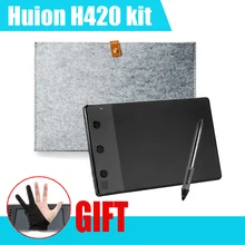 Cheaper Huion H420 420 Graphic Drawing Tablet w/ Digital Pen + 10 Inches Wool Liner Bag + Two Fingers Anti-fouling Glove as Gift