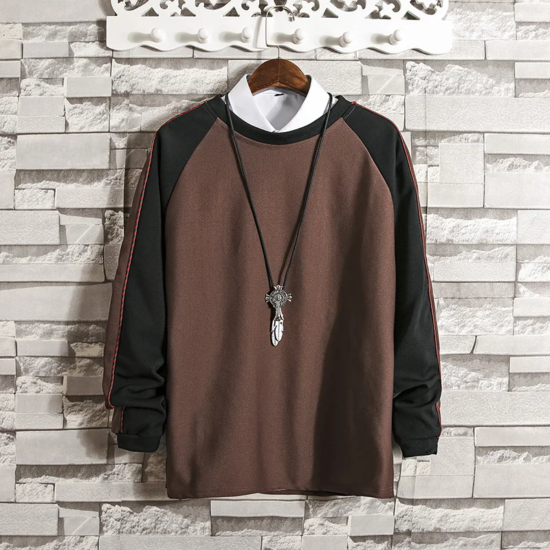 Spring Hoodies Men 2018 Korean Loose Student Casual Sweatshirts Men Round Collar Patchwork Color