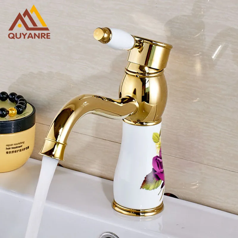 Free Shipping Golden Color Deck Mounted Basin Faucets Single Handle One Hole Mixer Tap | Обустройство дома