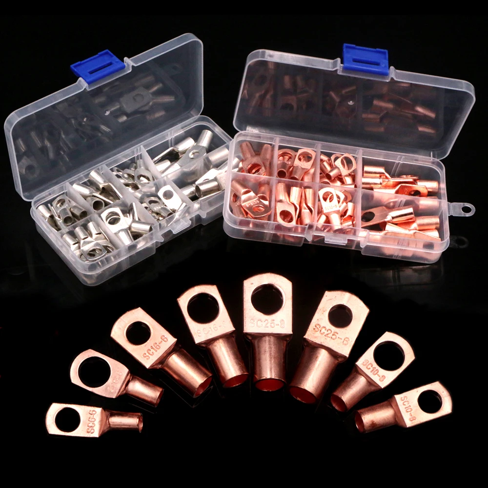 

60Pcs SC Bolt Hole Tinned Cable Lugs Battery Terminals Copper Nose Wire Connector Crimped/Soldered Terminal Assorted Kit