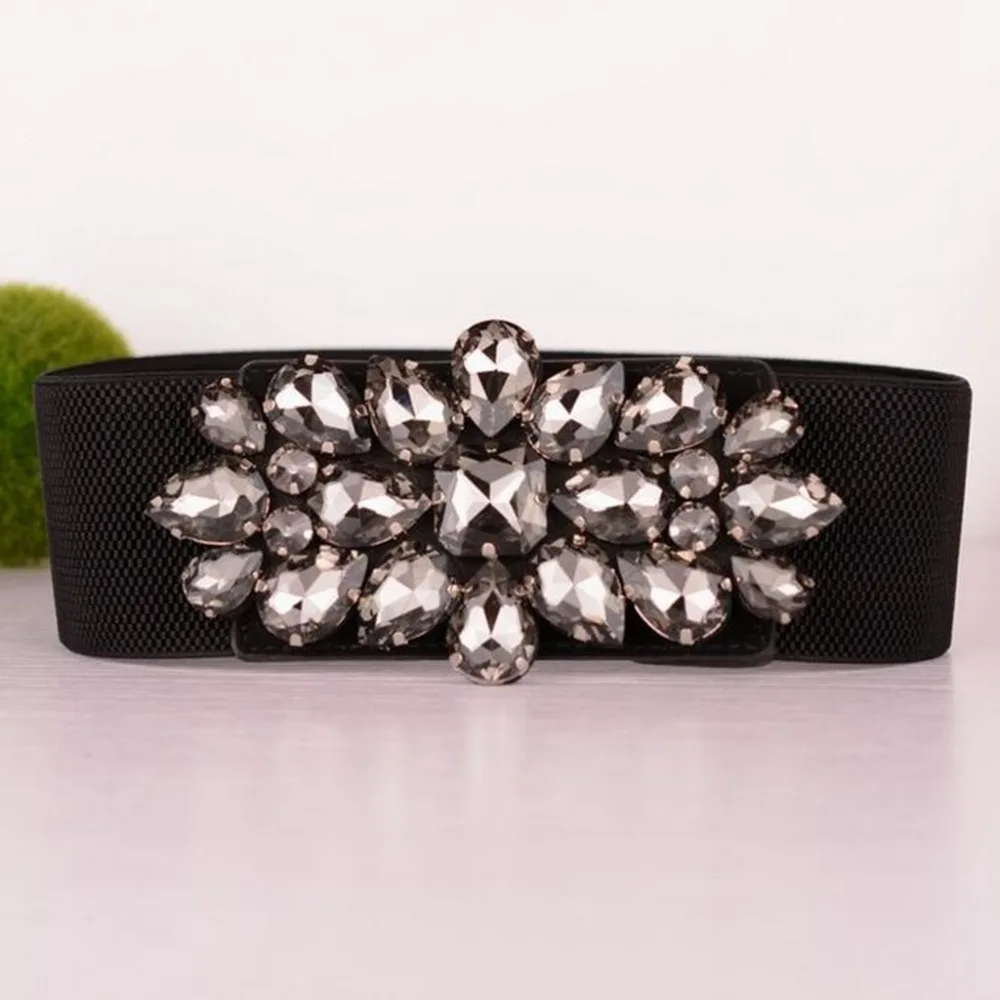 

Vintage Elastic Wide Belts Corset Fashion Woman's Crystal Buckle Cummerbunds for Women Stretch Waist Belt Strap Waistband
