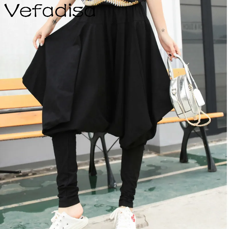 Vefadisa Women Full Length Casual Cross-Pants Women Black Solid High Waist Pants Women Summer Loose Pants ZQY187A