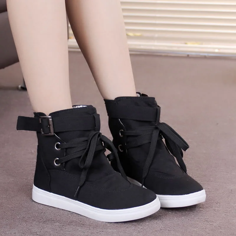 

WENYUJH Fashion 2018 New Summer Autumn Lacing High Canvas Shoes Female Elevator Platform Women's Casual Flat Shoes Black Gray