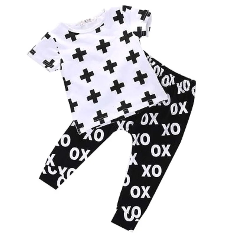 Casual Cute Infant Baby Boys Girls Clothes Set Print t shirt Long Pant Floral Outfits Suit Size