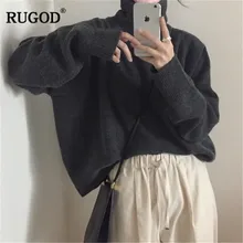 RUGOD, свободные однотонные женские пуловеры, водолазка, вязаные, элегантные, женские свитера, Осень-зима, одежда Джерси, mujer invierno