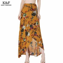 Женская летняя пляжная юбка макси на шнуровке с разрезом,, высокая талия, богемный принт, Повседневная Асимметричная длинная юбка с разрезом, юбки в стиле бохо