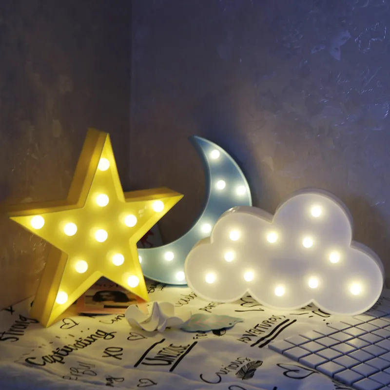 Милый облачный Звездный лунный светодиодный 3D светильник, Ночной светильник, милая детская Подарочная игрушка для детей, украшение для спальни, лампа для внутреннего освещения