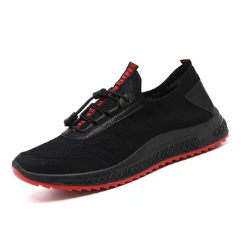 

2019 Men Casual Shoes Outdoor Sneakers Breathable Elastic Black Red Mesh Flyknit Comfortable Rubber Sole Fashion Footwear