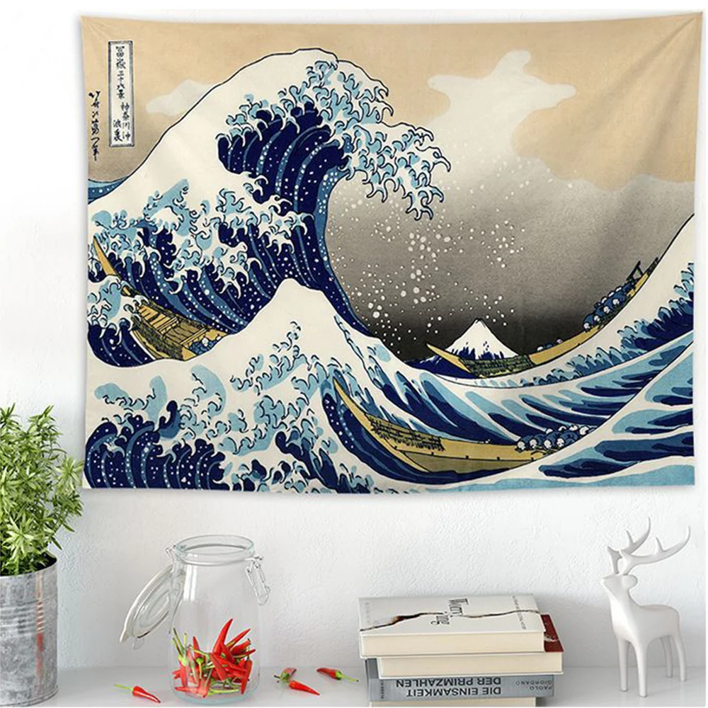Японский настенный гобелен Kanagawa Waves с принтом КИТ Arowana, гобелены, покрывало в стиле бохо, коврик для йоги, одеяло 200*148 см - Цвет: 1