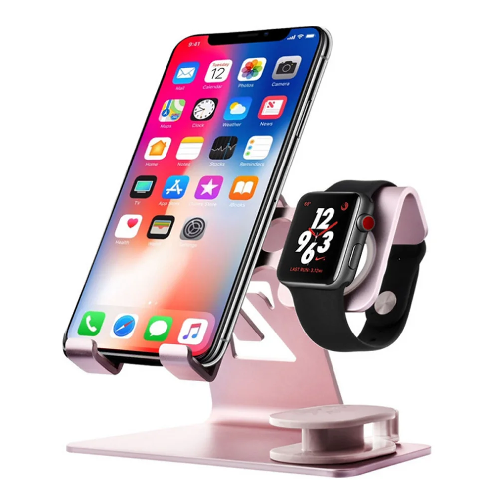 Алюминий(2 в 1) Зарядка Док-станция для iPhone X XR XS Max 8 7 6 Apple Watch Airpods Зарядное устройство Держатель для наручных часов iWatch, крепление подставка Док станция - Цвет: Rose Red