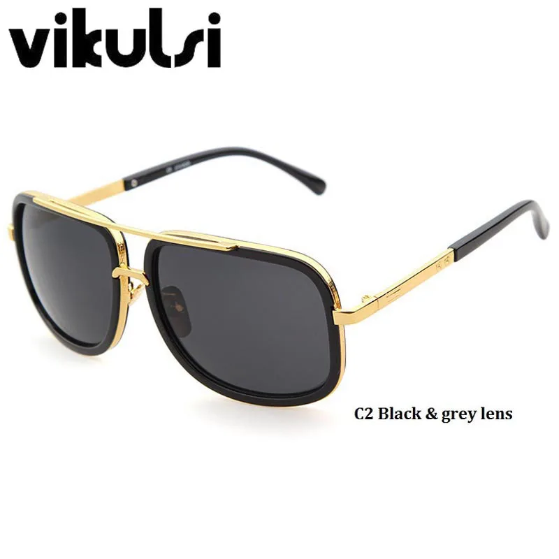 High Fashion Square Mens Sunglasses Brand Designer Unisex Gold Metal Frame Male Eyewear Quality Gradient Sun Glasses For Women - Цвет линз: A543 C2 BLACK GREY