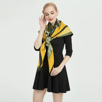 

2019 New Silk Towel Lady Gradient Flower Bird 130cm Twill Silk Oversized Print Square Scarf Shawl Chiffon Hijab Scarves