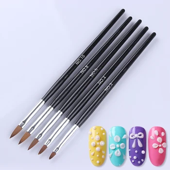 

5 Pcs Acrylic UV Gel Nail Brush Pen Carving Flower Drawing Painting Brush Multi-Size Black Handle DIY Nail Tool