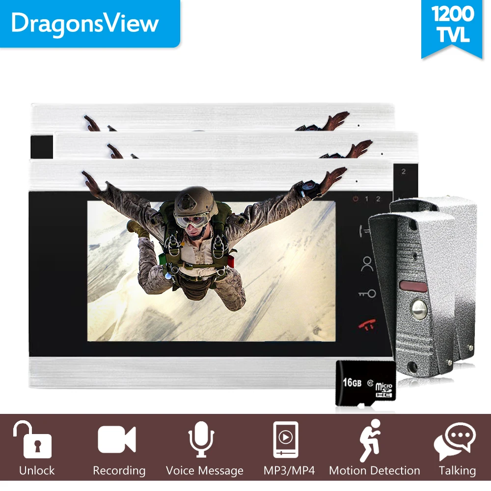 Dragonsview 7" Video Door Phone Intercom System Wired SD Card Supported Video/Piture Recording and Playback 1200TVLWaterproof |