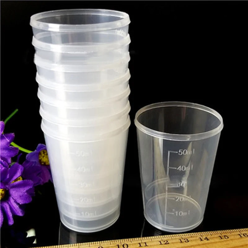 

10 X MEDICINE MEASURING CUPS 50ml Clear Disposable Liquid Measure Pot Container