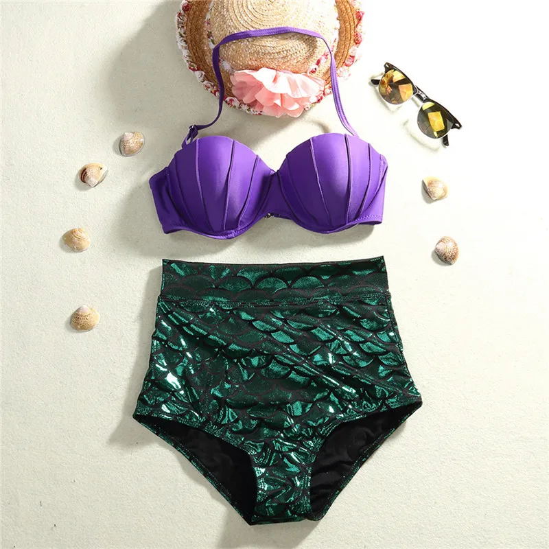 

2017 New Arrival Maillot de bain Femme Women Sexy Bandage Mermaid Swimsuit High Waist Beach Bikini Push up Swimwear High Quality