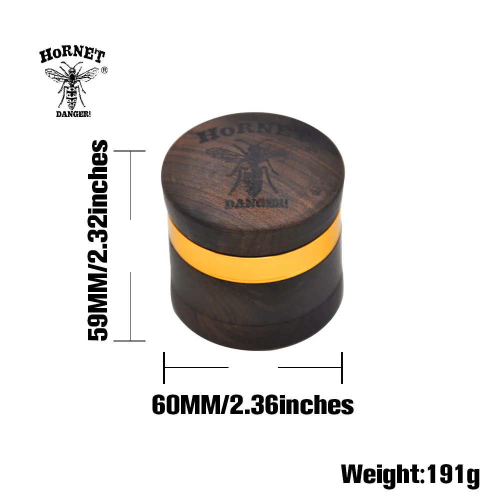 HORNET EbonyHandmade Tobacco Herb Grinder 60 мм 4 слоя алюминия травяной Grinder Дым с острыми алмазными зубами для курения