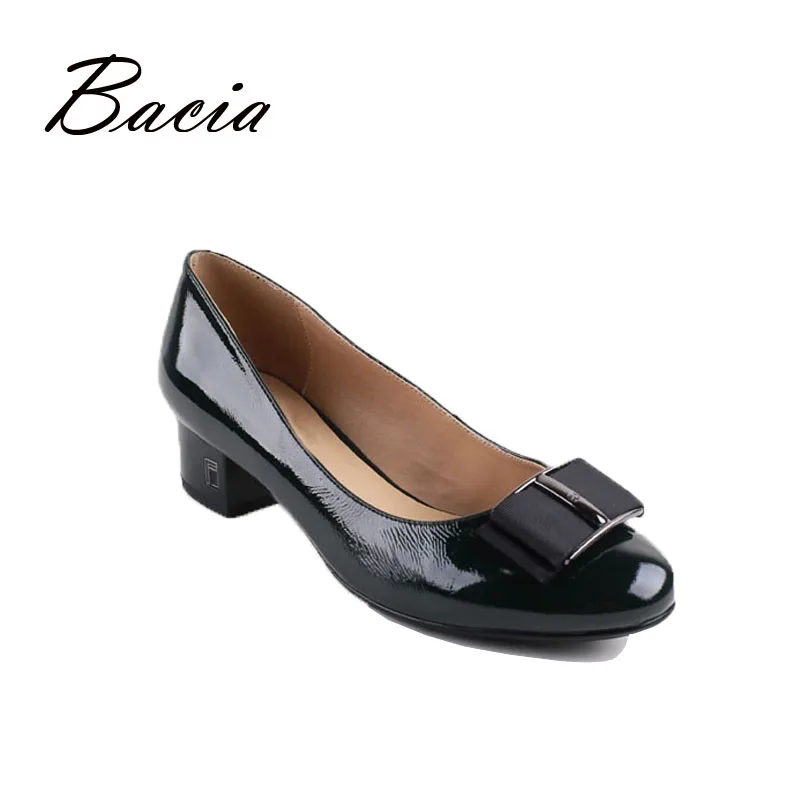 

Bacia Leather Pumps Dark Green Fashion Handmade Shoes Fow Women Luxury Patent Cowhide Oxford Shoes Casual Office Wear VB023