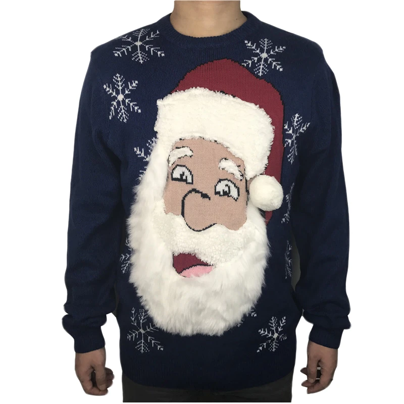 Funny Knitted Bearded Santa Claus Ugly Christmas Sweater for Men Cute Men's Fuzzy Fluffy Xmas Pullover Jumper Oversized S-2XL