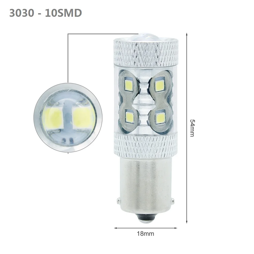 ANBLUB 1 шт. 50 Вт 80 Вт 100 Вт 1156 BA15S светодиодный автомобильный противотуманный фонарь DRL светильник s 12 В 3030 SMD Автомобильная Лампа заднего хода задний тормозной светильник 6000K - Испускаемый цвет: 50W 3030 10SMD