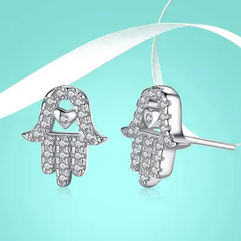

FOREWE 100% 925 Sterling Silver Palm Hamsa Earring with AAA Crystal Zircon Stud Earrings for Women Jewelry Accessories Gift