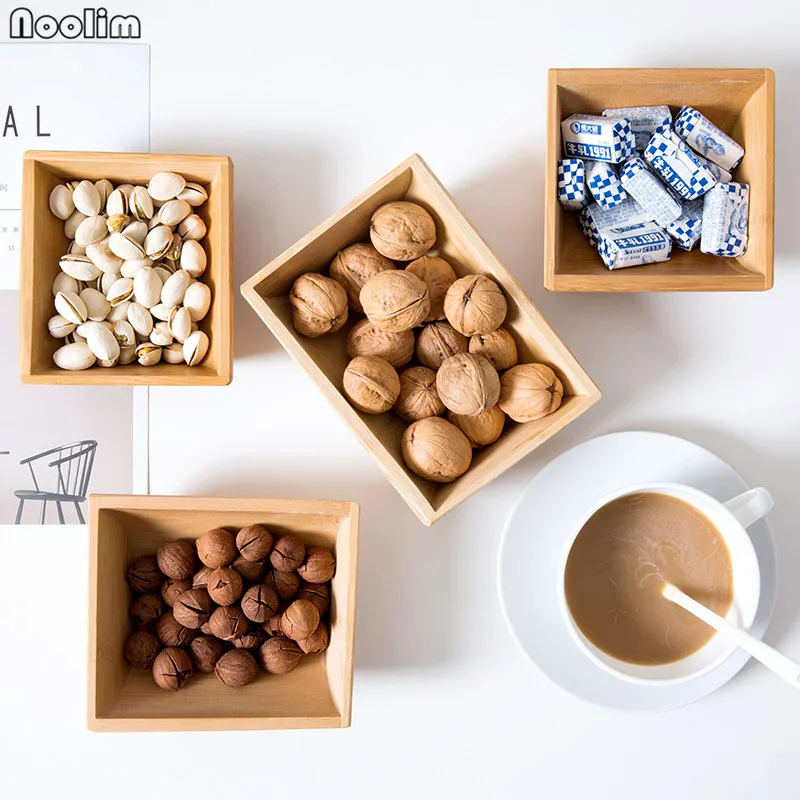 

NOOLIM Bamboo Dried Fruit Plate Living Room Table Nut Storage Box Dried Fruit Candy Box Snack Plate Kitchen Food Storage Tray