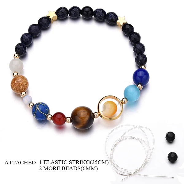New Bracelet Galaxy Solar System Eight Planets Theme Natural Stone Beaded Gift