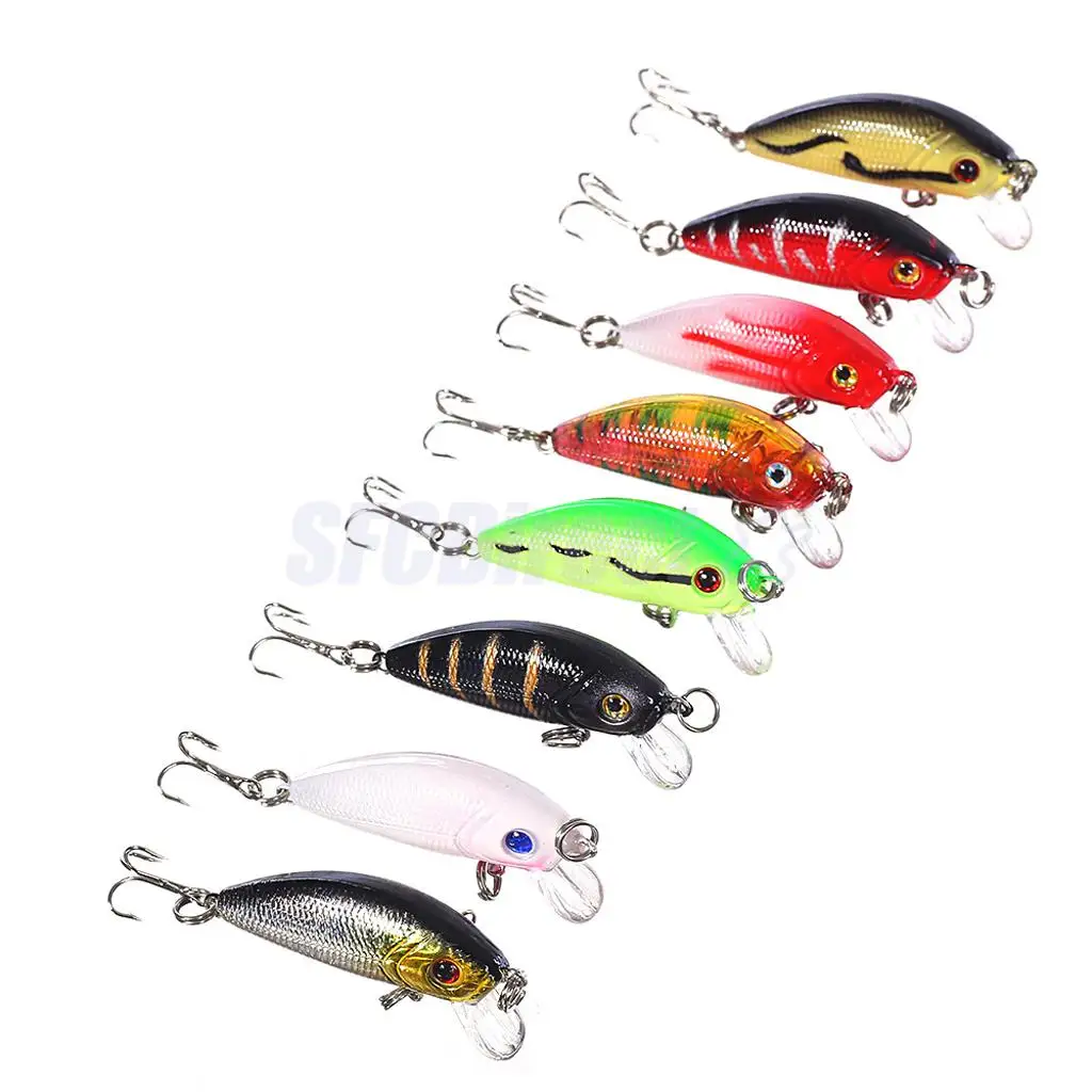 Set of 8 Hard Plastic Fishing Lures Baits Crankbaits Parts Hooks with