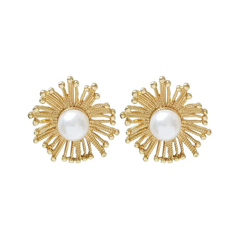 

jewelry accessories earrings metal sunflower pearl aesthetic flower earring hollow out creative design female stud earrings
