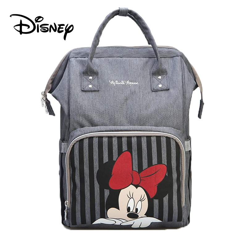 Модная сумка для подгузников для мам с Микки Маусом, Большая вместительная сумка для подгузников с Минни, рюкзак для путешествий, сумки для ухода за ребенком - Цвет: Striped Minnie
