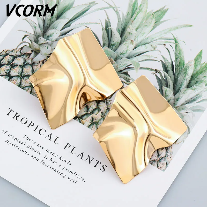 

VCORM New Vintage Gold Drop Earrings for Women Statement Geometric Irregular Metal Dangle Earrings 2019 femme Fashion Jewelry...