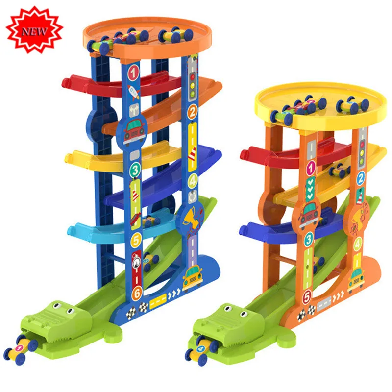 

7-Layer Ramp Magical Race Track & 6 Mini Inertia Car Sliding Toy Vehicel &Train Baby Toddler Motor Skill Kids Educational Toys