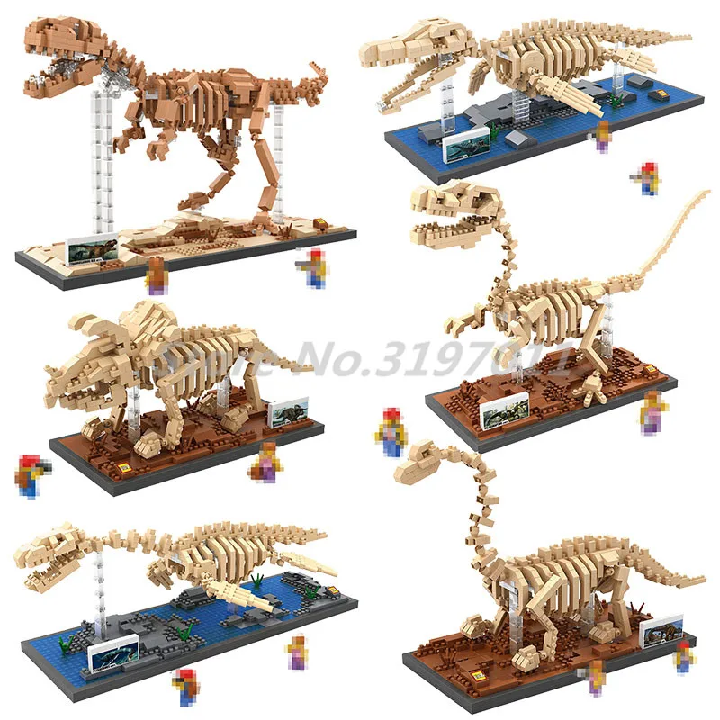 

Dinosaur World Building Blocks Tyrannosaurus Rex Fossil Archeology Dinosaurs Raptor Skeleton Bricks Toys For Children Gifts