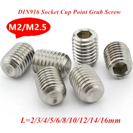 

100pcs M2 M2.5*L Stainless steel 304 DIN916 Hex Socket Cup Point Set Grub Screws