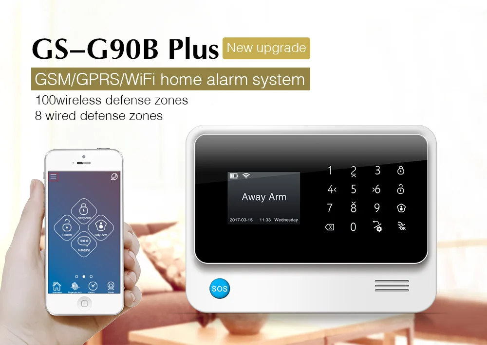 G90B 2,4G WiFi GSM GPRS SMS беспроводная домашняя система охранной сигнализации Вспышка Сирена PIR и дверь детектор дыма ip-камера