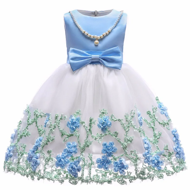 Летнее платье для девочек Свадебная вечеринка, платье Детские платья для девочек; элегантное платье принцессы с цветочным рисунком одежда для детей 2, 3, 9, 10 лет - Цвет: Blue