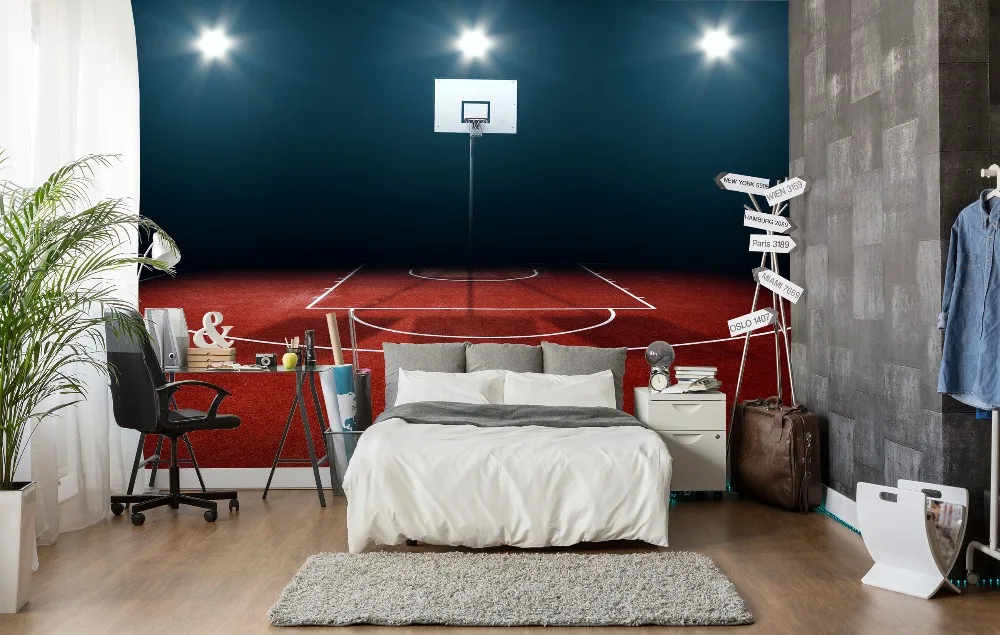

[Self-Adhesive] 3D Basketball Court Bright Light 31 Wall Paper mural Wall Print Decal Wall Murals
