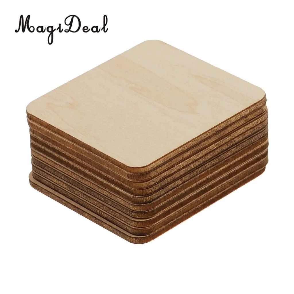 MagiDeal 10 Pieces Square MDF Unfinished Wood Pieces Blank Plaque Scrapbooking DIY Pyrography Craft Projects 60x60mm 