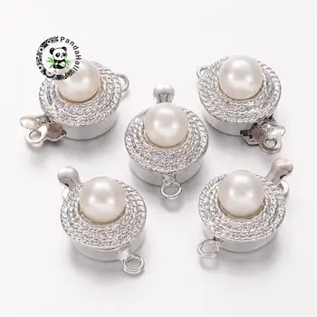 

Box Clasps, Brass/Alloy, With Plastic Beads, Platinum-Plated, Nickel Free, about 11mm wide, 18mm long, 9mm thick; hole:1.5mm F60