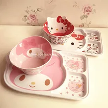 HALLO KITTY niedlichen kind Melody reisgericht, snack platte untergitter platte, melamin drei grid kunststoff tablett