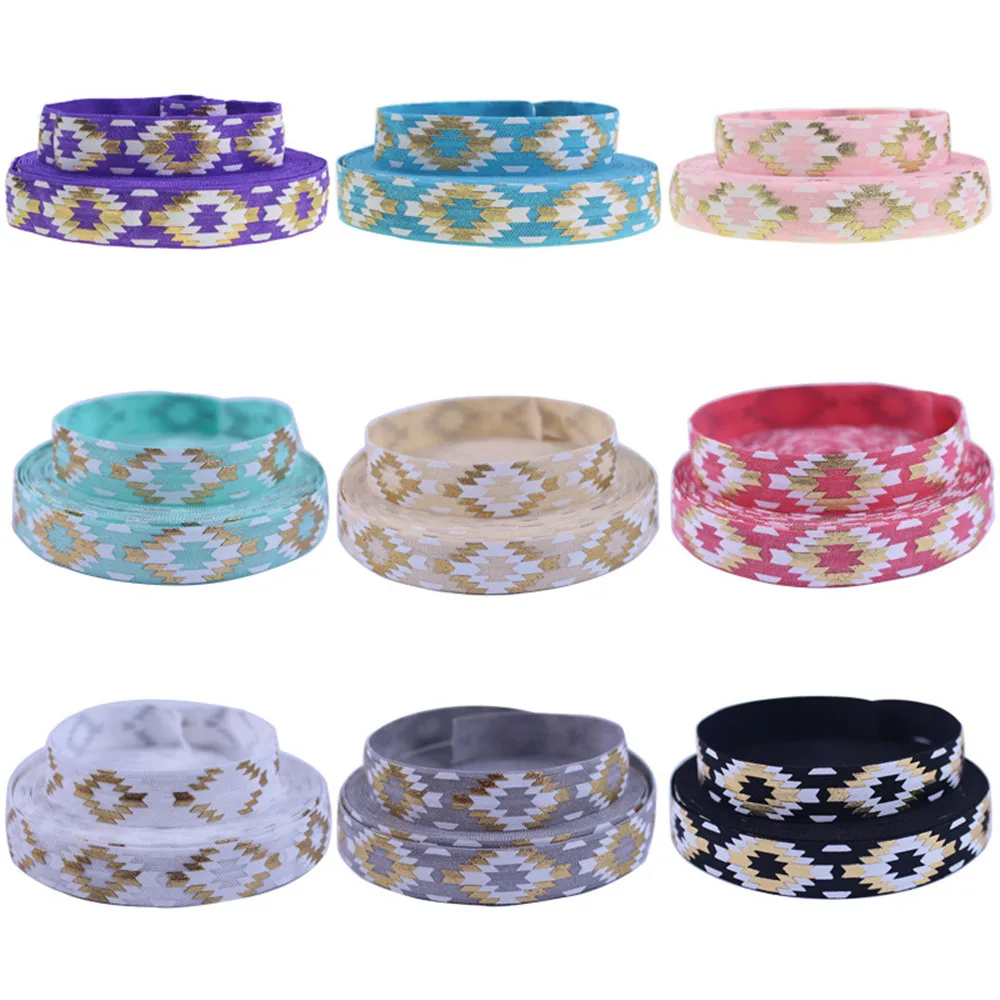 

Fold Over Elastic 5/8" - By the Yard Gold Foil Aztec printed Fold Over Elastic Hair Band FOE elastic hair accessories 9 colors