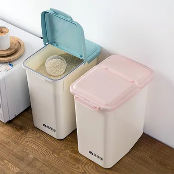 

12KG Plastic Sealed Insect Control Rice Storage Box Flour Grain Storage Box Kitchen Food Rice Container Box With Measuring Cup