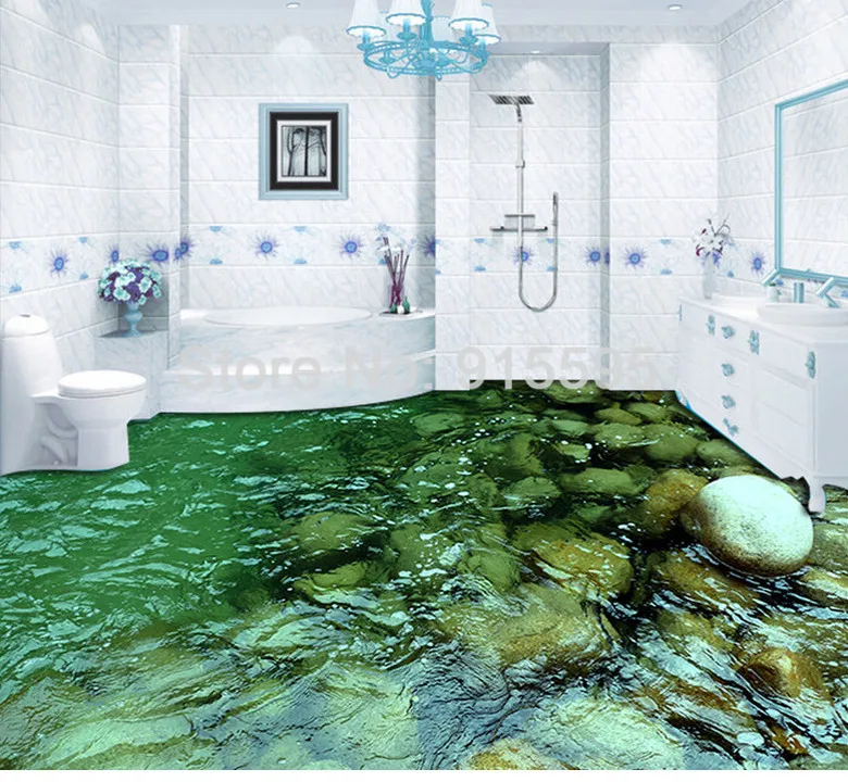 Пользовательские 3D полы виниловые обои природный пейзаж камень вода ванная комната кухня пол наклейка Живопись ПВХ водонепроницаемые обои