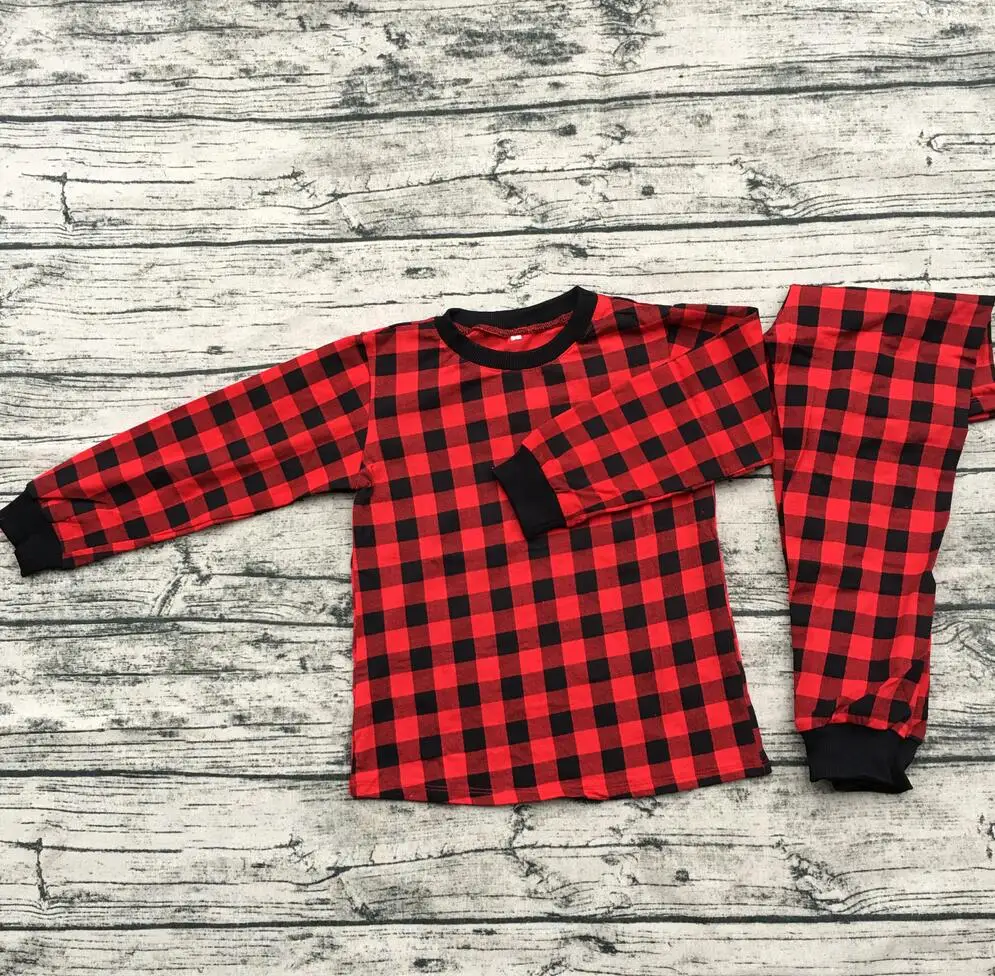 Осень-Зима теплые детские пижамы для маленьких девочек красные рубашки с длинным рукавом матч красный штаны в полоску пижамы