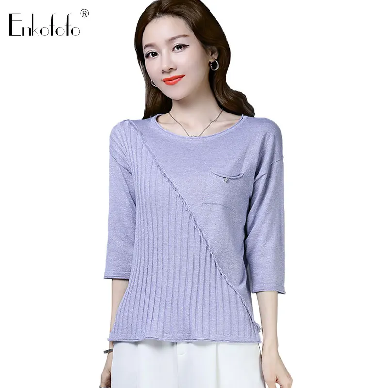 

2019 New Fashion High Quality Spring Summer Sweater Women Thin Three Quarter Sleeved Raw Crochet Knitted Pullover Loose Sweaters