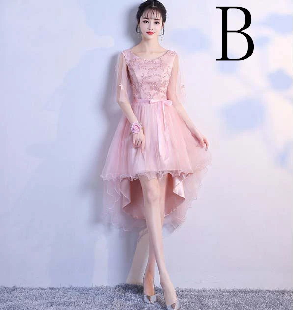 Короткие спереди длинные сзади розовые цветные Бальные платья для выпускного вечера Высокая мода Высокий воротник hi low торжественное платье пышные платья H4298